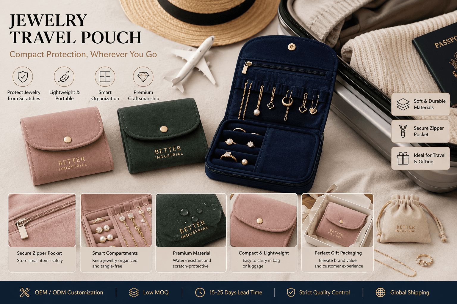 Jewelry Travel Pouch Manufacturer for Protective and Portable Soft Packaging