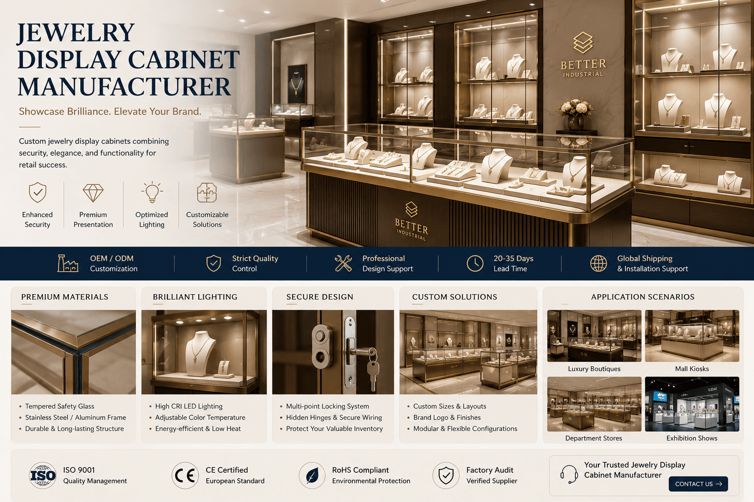 Jewelry Display Cabinet Manufacturer for Retail and Luxury Showrooms