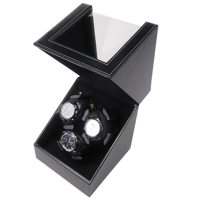 Remontoir de montres 3 emplacements en cuir PU noir PWW911