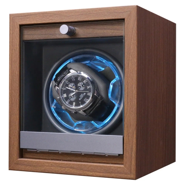 PWW899 Boîte à remontoir pour montre simple en grain de noyer avec lumière